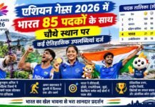 एशियन गेम्स 2026 में भारत 85 पदकों के साथ चौथे स्थान पर, कई ऐतिहासिक उपलब्धियां दर्ज asian games 2026 bharat 85 padakone